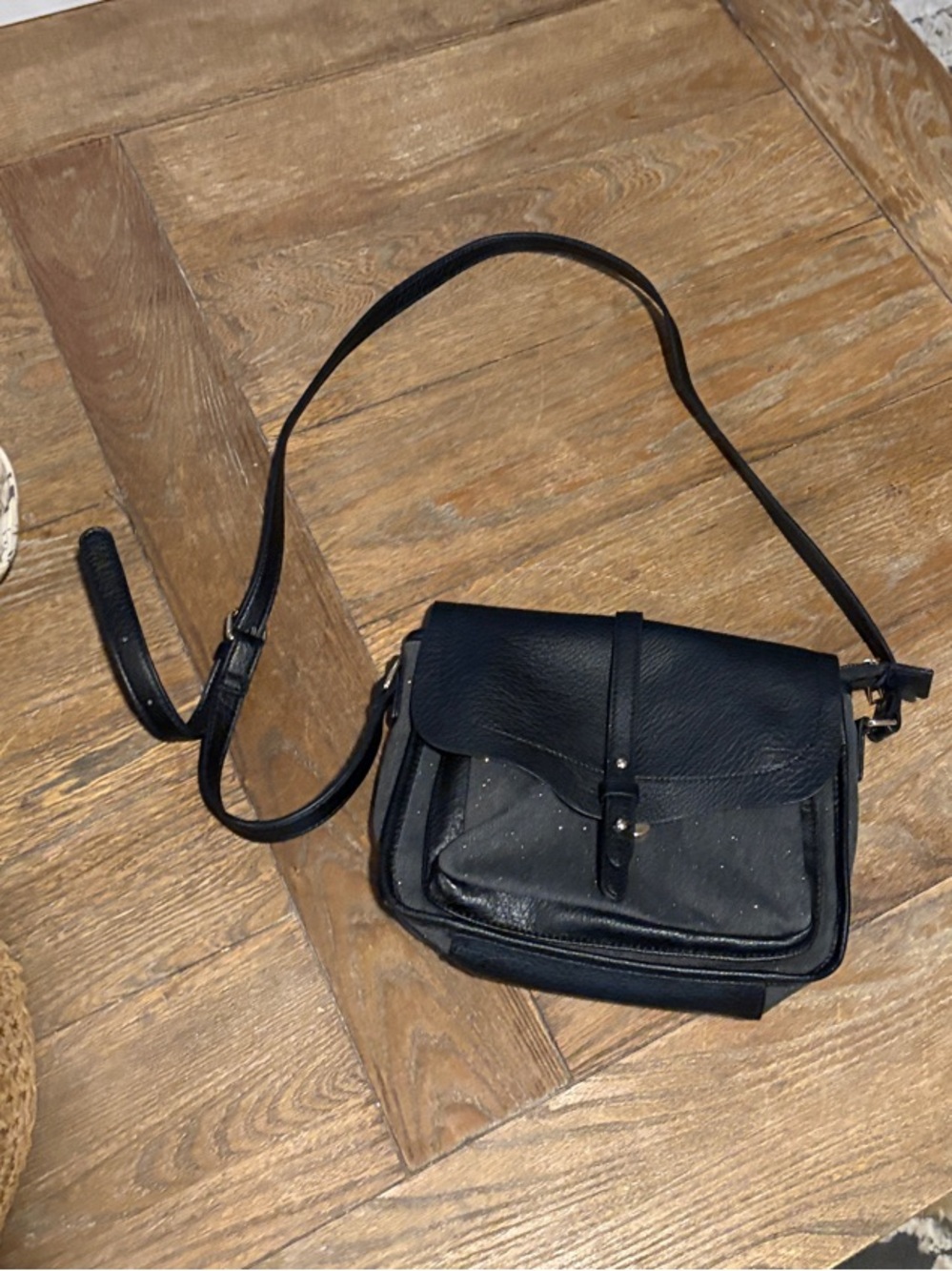 Black Leather Crossbody Bag - Women
